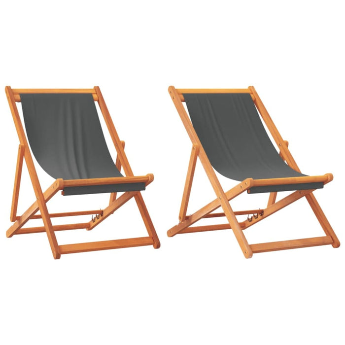 Folding Beach Chairs 2 Pcs Grey Fabric Txoaakt