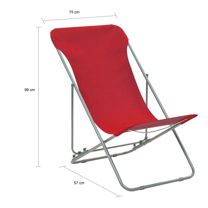 Folding Beach Chairs 2 Pcs Steel and Oxford Fabric Red Aatlb