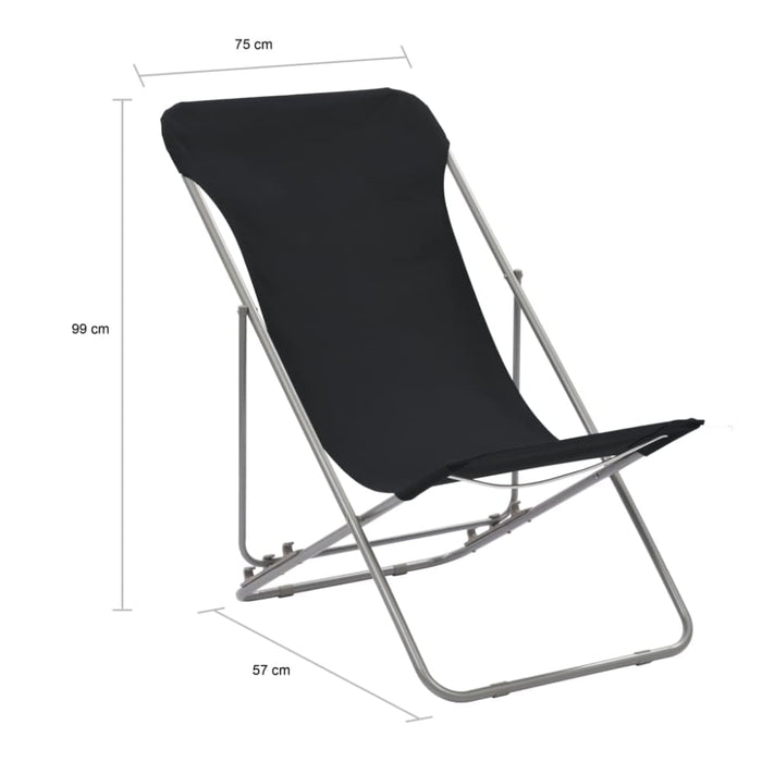 Folding Beach Chairs 2 Pcs Steel and Oxford Fabric Black