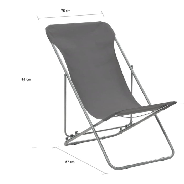 Folding Beach Chairs 2 Pcs Steel and Oxford Fabric Grey