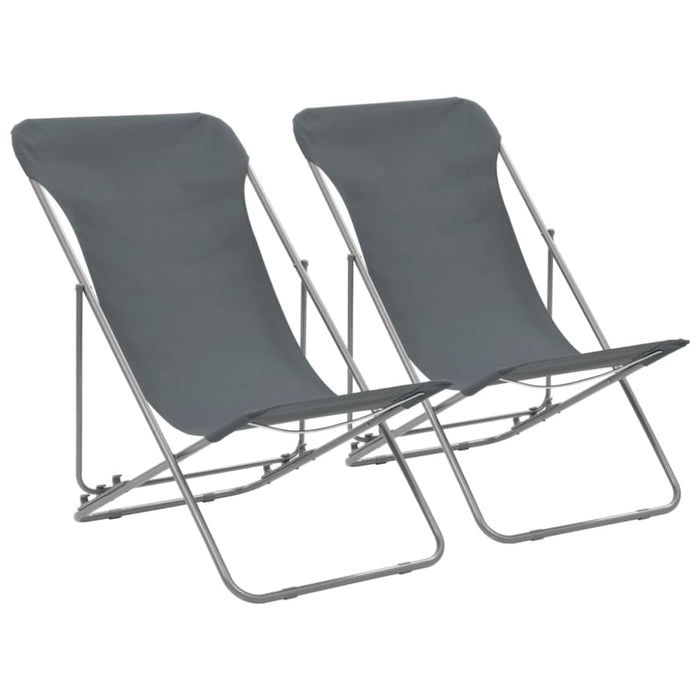 Folding Beach Chairs 2 Pcs Steel and Oxford Fabric Grey