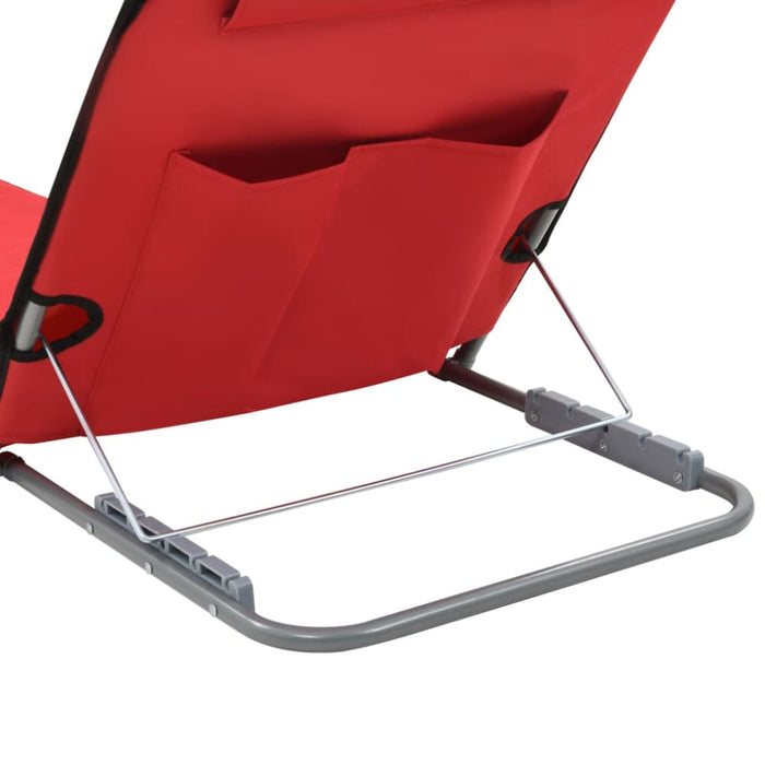Folding Beach Mats 2 Pcs Steel and Fabric Red Aatxk
