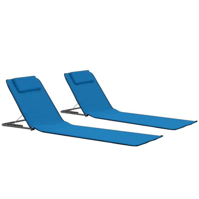 Folding Beach Mats 2 Pcs Steel and Fabric Blue Aatxi