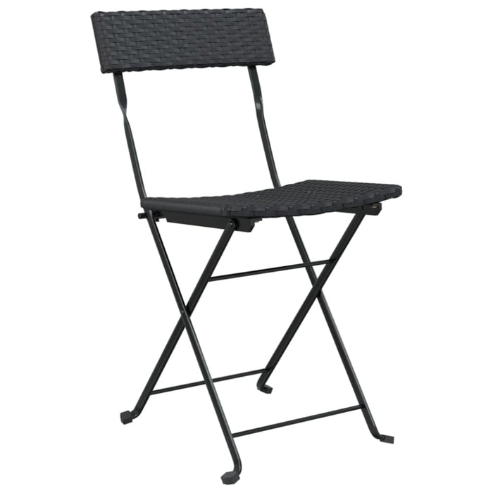 Folding Bistro Chairs 2 Pcs Black Poly Rattan and Steel