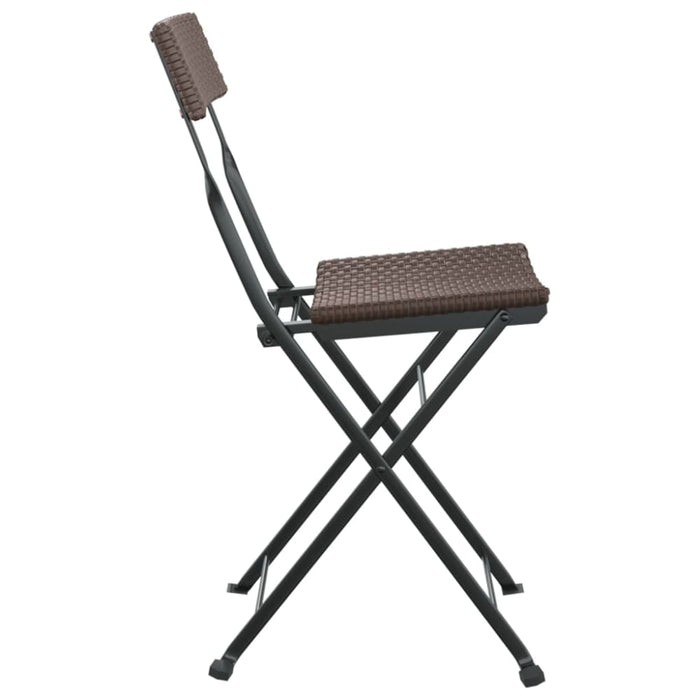 Folding Bistro Chairs 2 Pcs Brown Poly Rattan and Steel