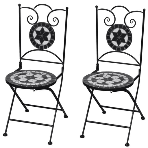Folding Bistro Chairs 2 Pcs Ceramic Black and White Aoptt