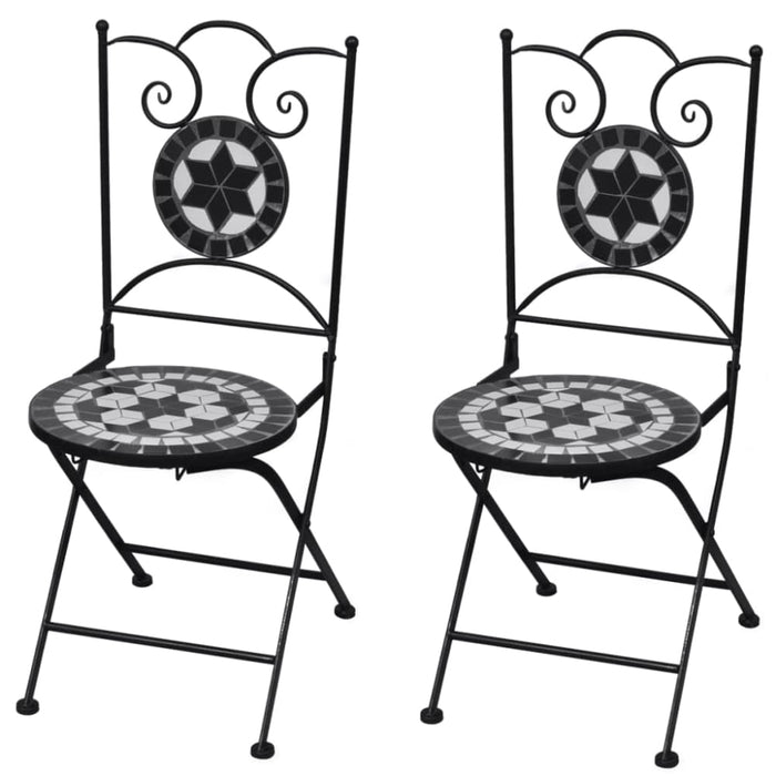 Folding Bistro Chairs 2 Pcs Ceramic Black and White Aoptt