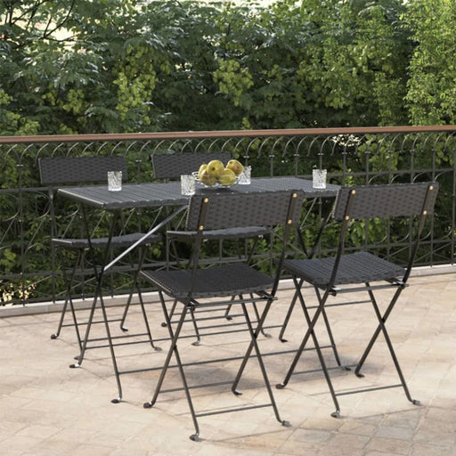 Folding Bistro Chairs 4 Pcs Black Poly Rattan and Steel