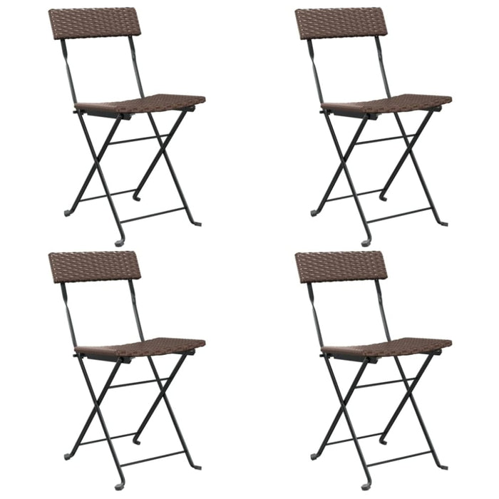 Folding Bistro Chairs 4 Pcs Brown Poly Rattan and Steel