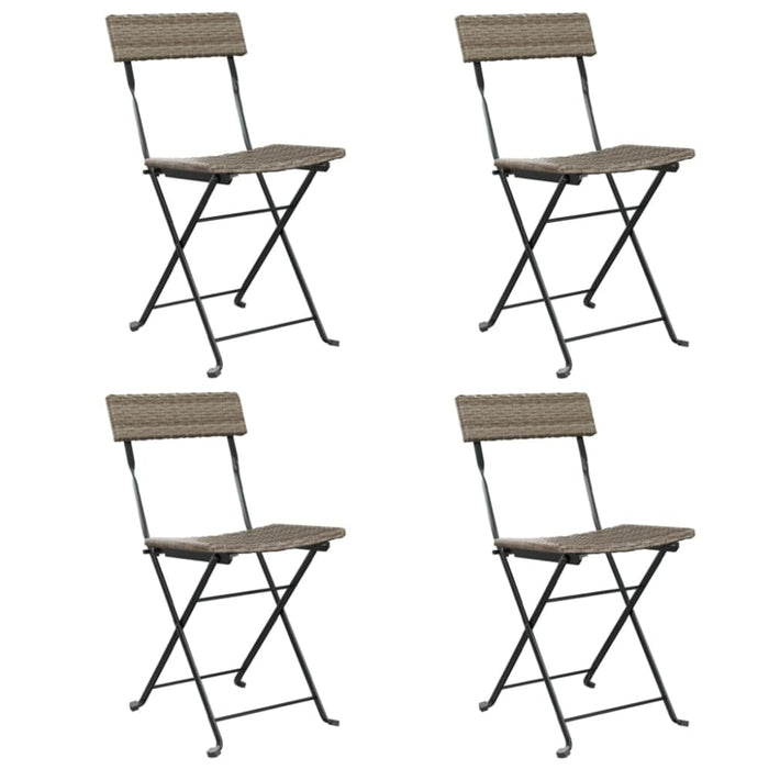 Folding Bistro Chairs 4 Pcs Grey Poly Rattan and Steel
