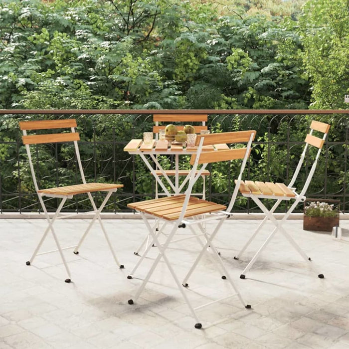 Folding Bistro Chairs 4 Pcs Solid Wood Acacia and Steel