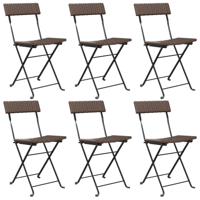 Folding Bistro Chairs 6 Pcs Brown Poly Rattan and Steel