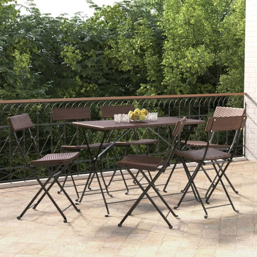 Folding Bistro Chairs 6 Pcs Brown Poly Rattan and Steel