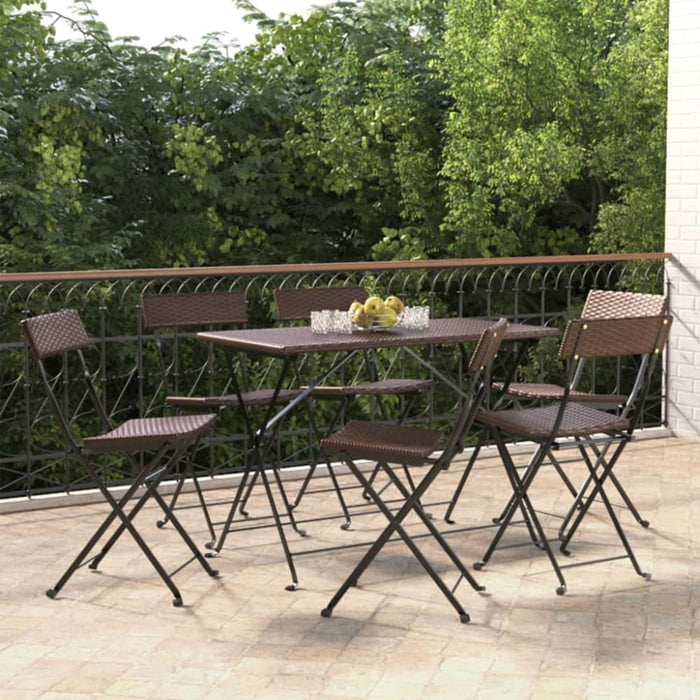 Folding Bistro Chairs 6 Pcs Brown Poly Rattan and Steel