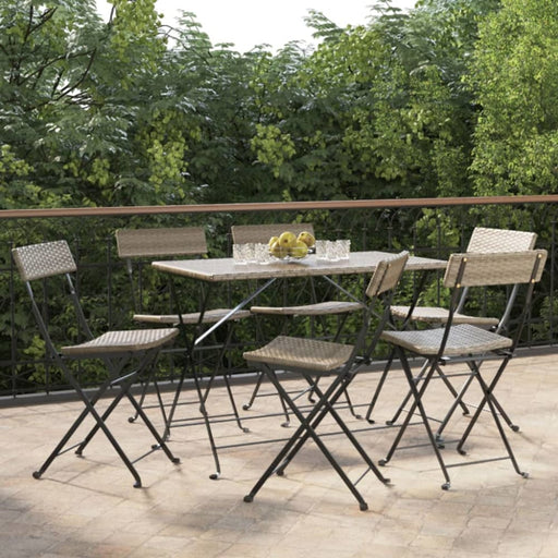 Folding Bistro Chairs 6 Pcs Grey Poly Rattan and Steel
