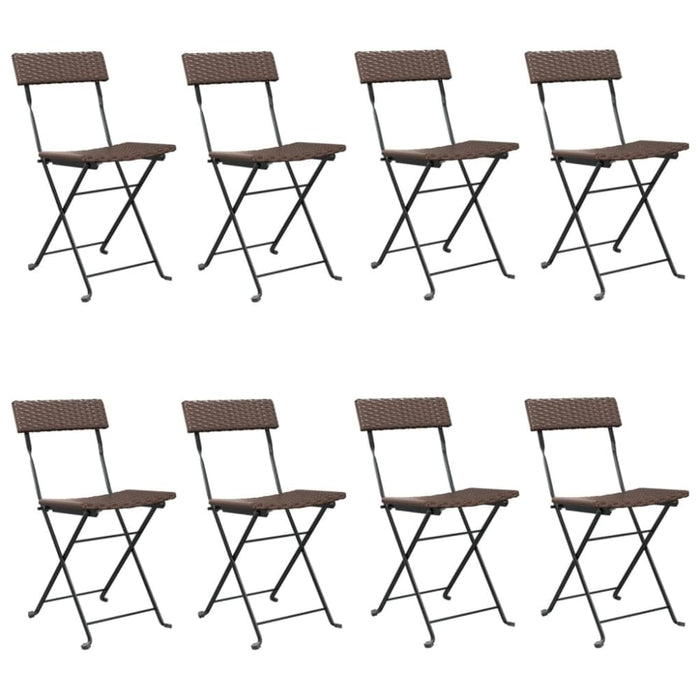 Folding Bistro Chairs 8 Pcs Brown Poly Rattan and Steel