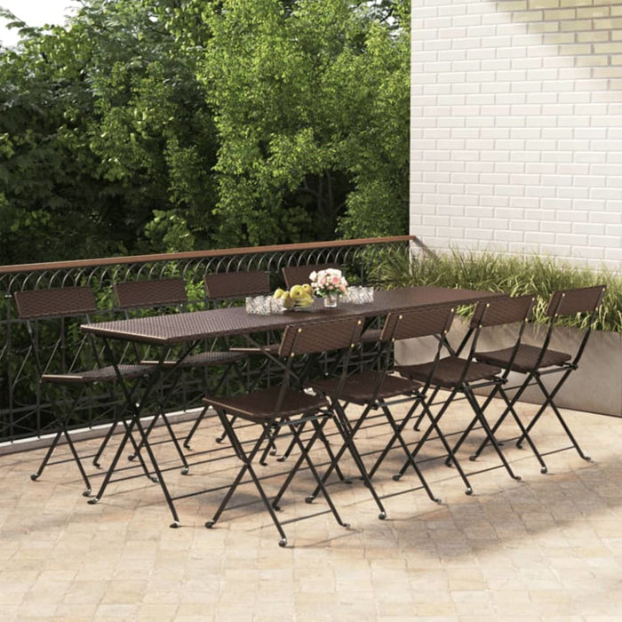 Folding Bistro Chairs 8 Pcs Brown Poly Rattan and Steel