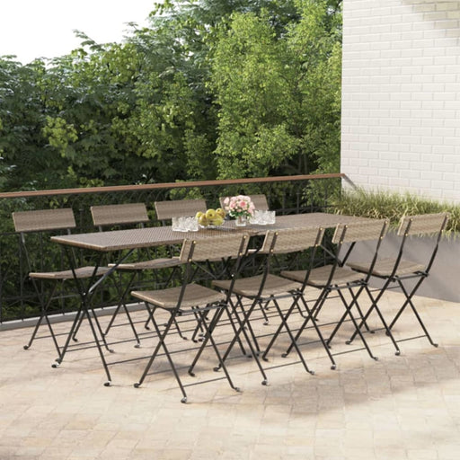 Folding Bistro Chairs 8 Pcs Grey Poly Rattan and Steel