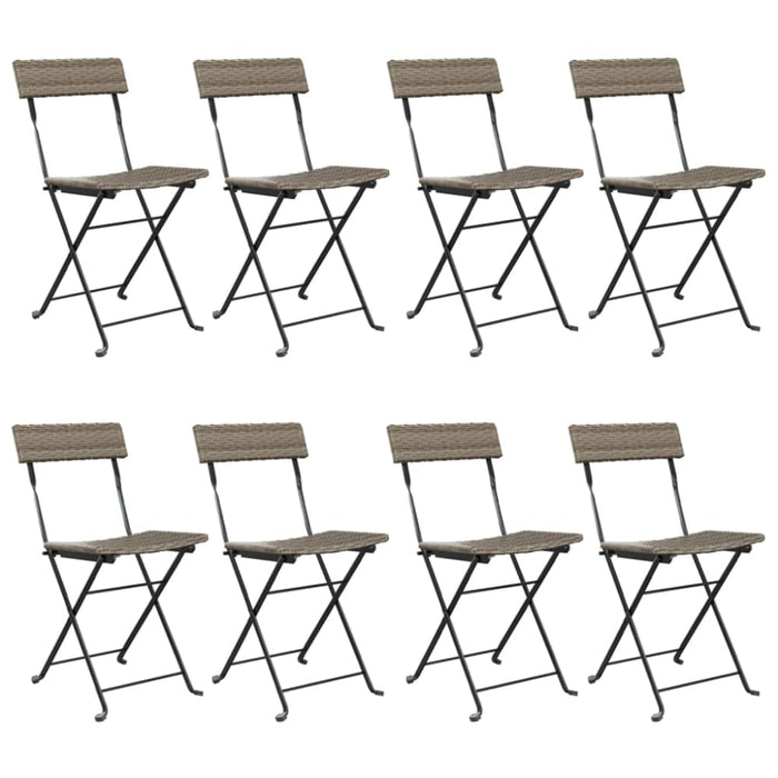 Folding Bistro Chairs 8 Pcs Grey Poly Rattan and Steel