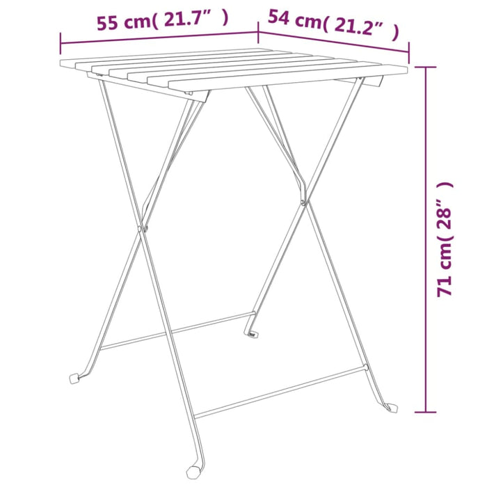 Folding Bistro Table 55x54x71 Cm Solid Wood Teak and Steel