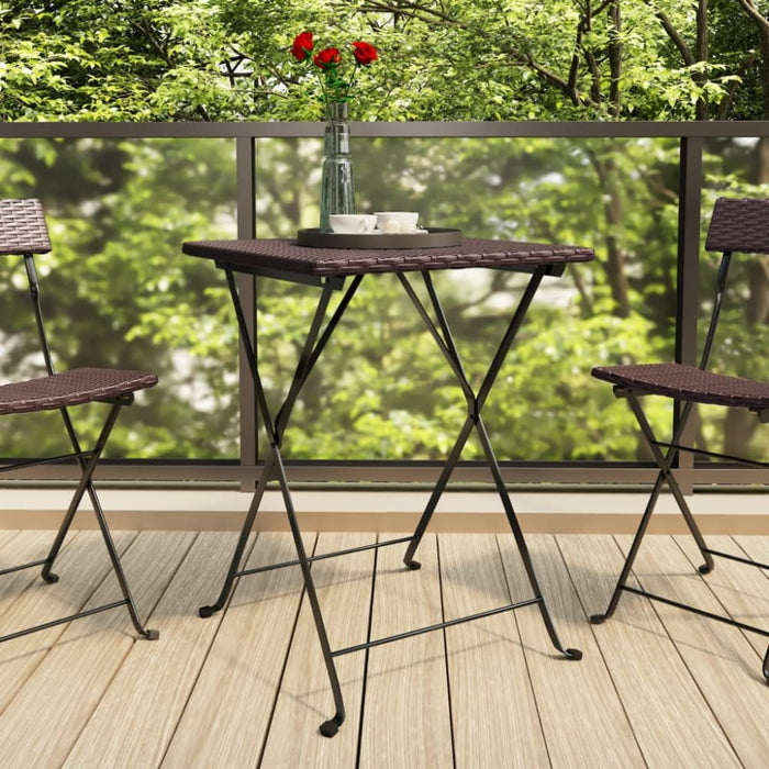 Folding Bistro Table Brown 55x54x71 Cm Poly Rattan Tokkna