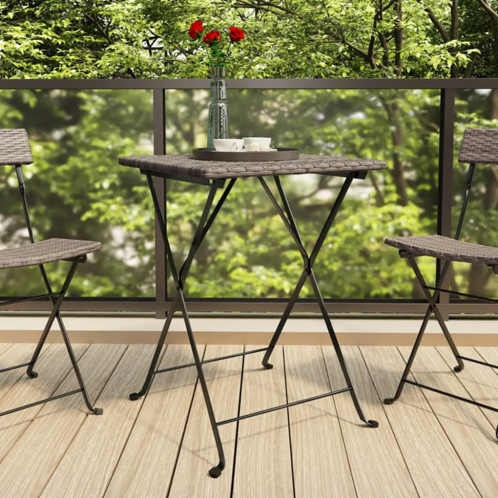 Folding Bistro Table Grey 55x54x71 Cm Poly Rattan Tokknp