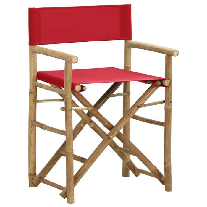 Folding Director’s Chairs 2 Pcs Red Bamboo and Fabric Totbto