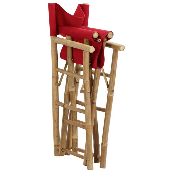 Folding Director’s Chairs 2 Pcs Red Bamboo and Fabric Totbto