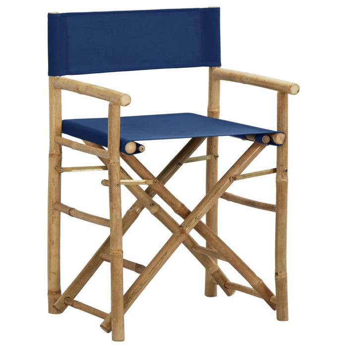 Folding Director’s Chairs 2 Pcs Blue Bamboo and Fabric