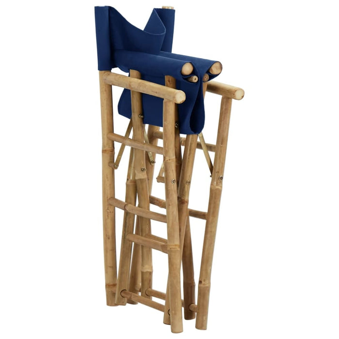 Folding Director’s Chairs 2 Pcs Blue Bamboo and Fabric