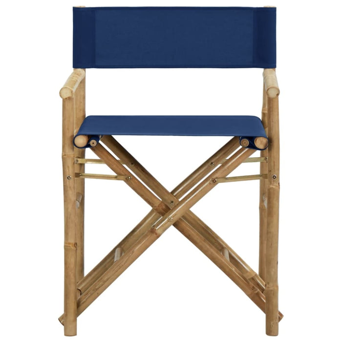 Folding Director’s Chairs 2 Pcs Blue Bamboo and Fabric