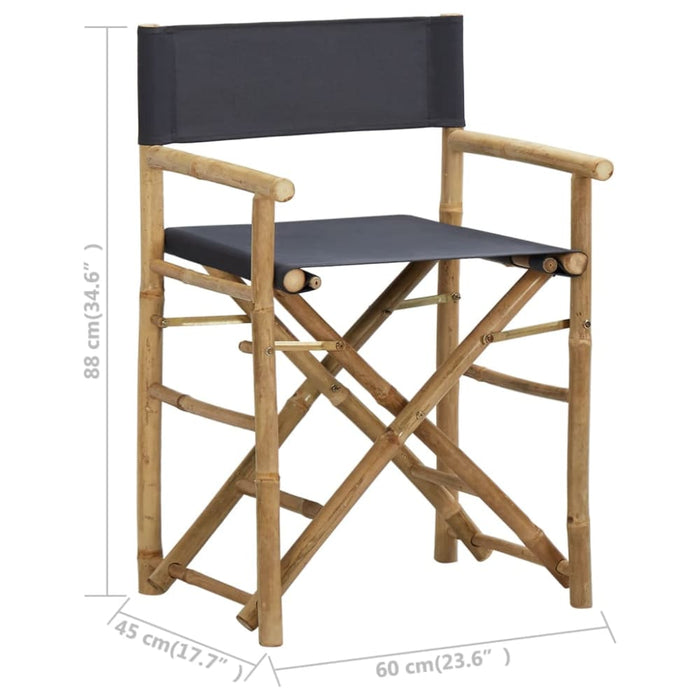 Folding Director’s Chairs 2 Pcs Dark Grey Bamboo and Fabric