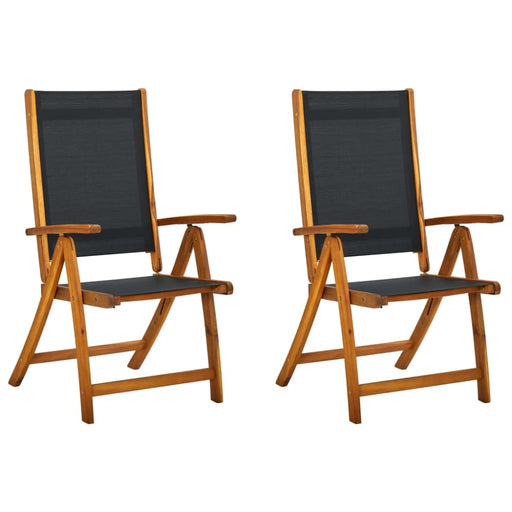 Folding Garden Chairs 2 Pcs Solid Acacia Wood and Textilene