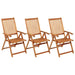Folding Garden Chairs 3 Pcs with Cushions Solid Acacia Wood