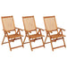Folding Garden Chairs 3 Pcs with Cushions Solid Acacia Wood