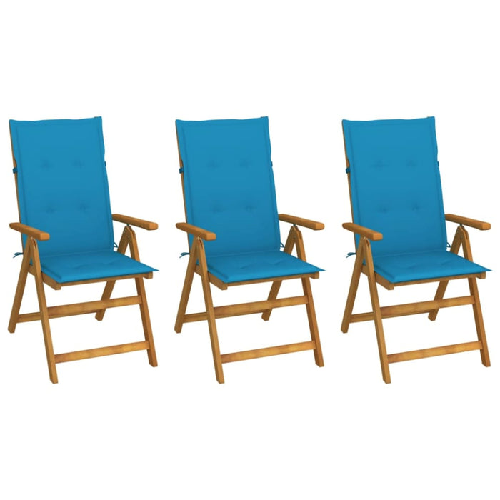 Folding Garden Chairs 3 Pcs with Cushions Solid Acacia Wood