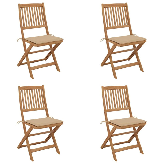 Folding Garden Chairs 4 Pcs with Cushions Solid Wood Acacia