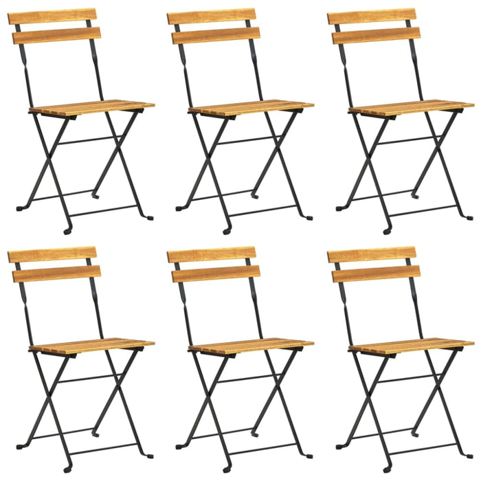 Folding Garden Chairs 6 Pcs Steel and Solid Wood Acacia