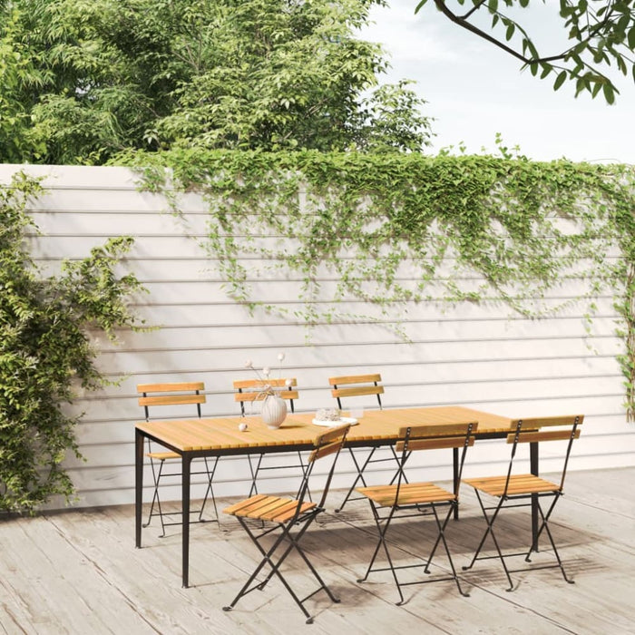 Folding Garden Chairs 6 Pcs Steel and Solid Wood Acacia
