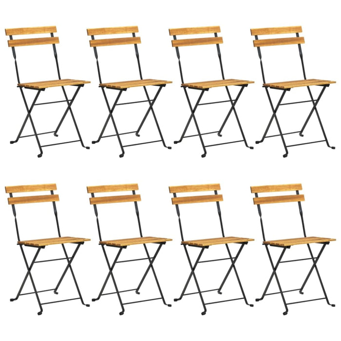 Folding Garden Chairs 8 Pcs Steel and Solid Wood Acacia