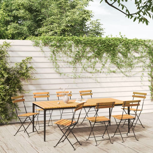 Folding Garden Chairs 8 Pcs Steel and Solid Wood Acacia