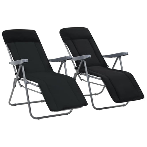 Folding Garden Chairs with Cushions 2 Pcs Black Aatok