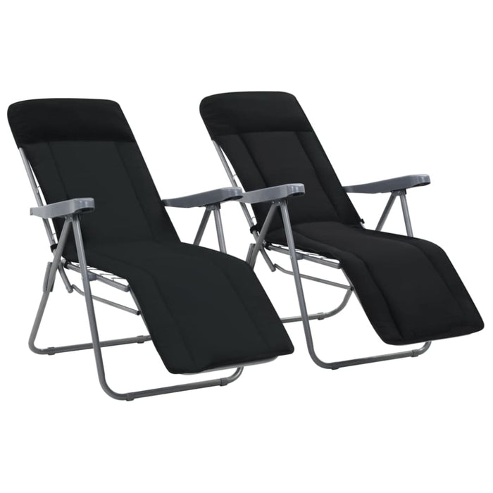 Folding Garden Chairs with Cushions 2 Pcs Black Aatok