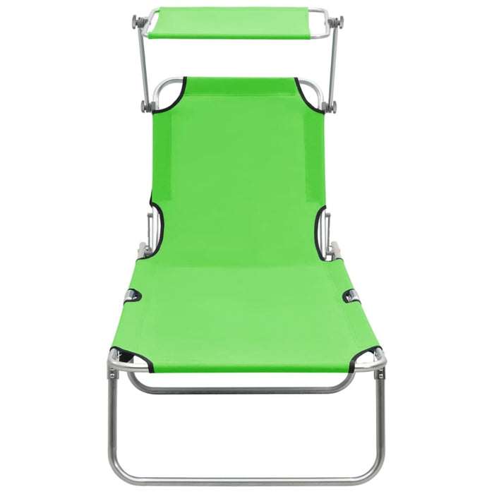 Folding Sun Lounger with Canopy Steel Apple Green Tobtxp