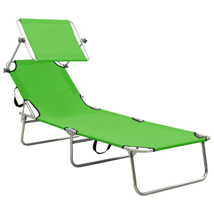 Folding Sun Lounger with Canopy Steel Apple Green Tobtxp