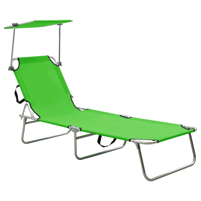 Folding Sun Lounger with Canopy Steel Apple Green Tobtxp