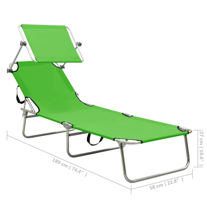 Folding Sun Lounger with Canopy Steel Apple Green Tobtxp