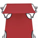 Folding Sun Lounger with Canopy Steel and Fabric Red Aookn