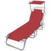 Folding Sun Lounger with Canopy Steel and Fabric Red Aookn