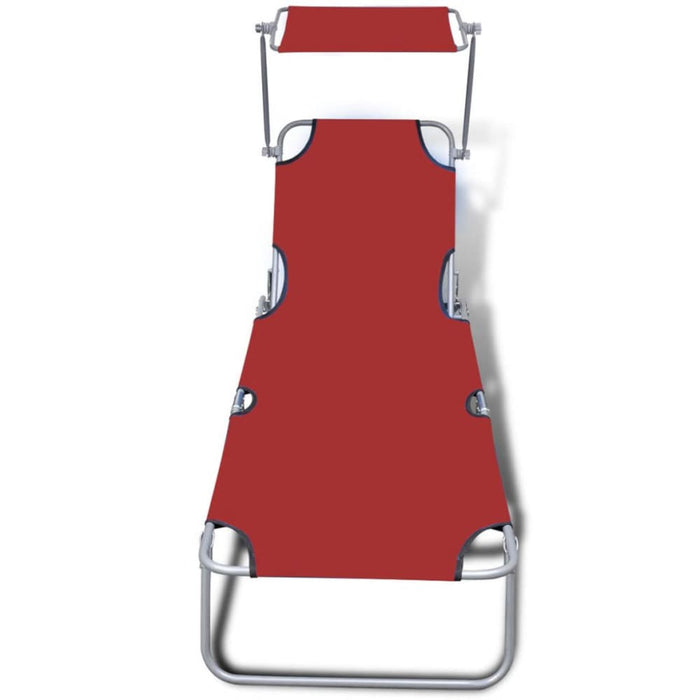 Folding Sun Lounger with Canopy Steel and Fabric Red Aookn